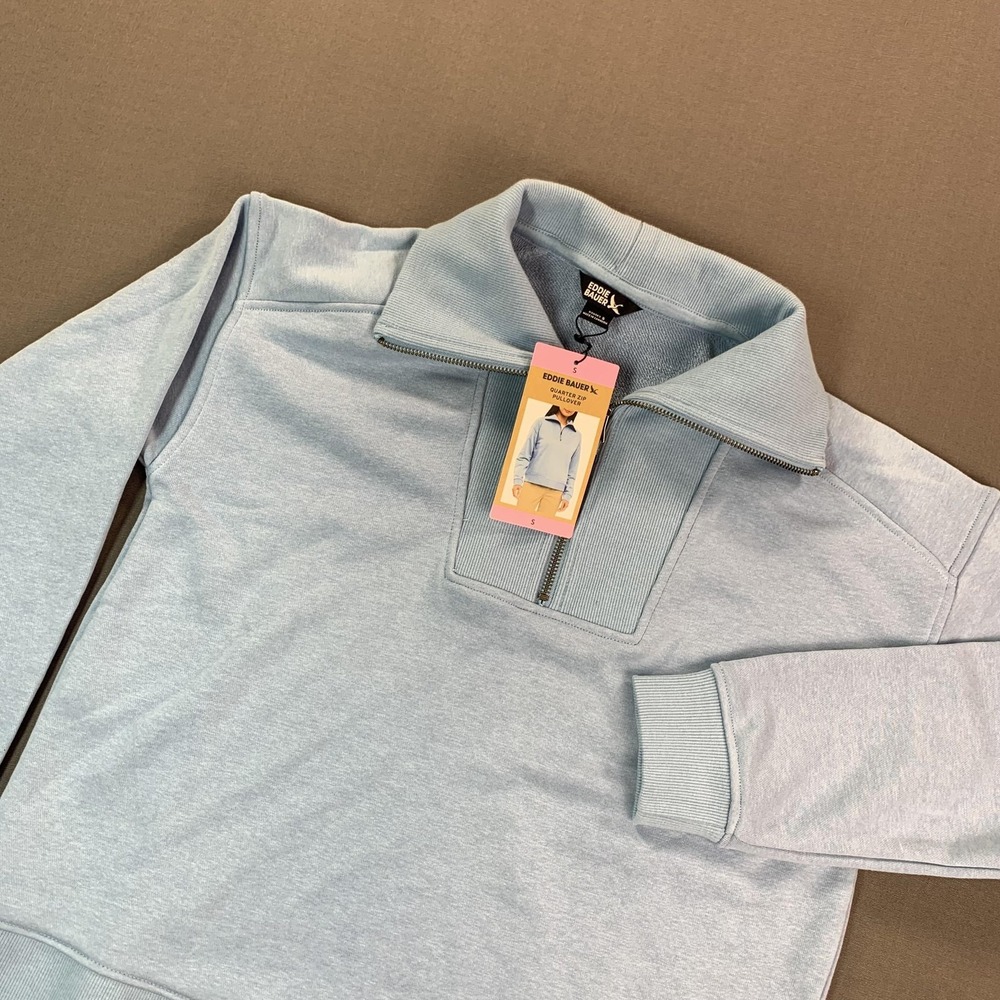 NEW Eddie Bauer Sweatshirt‎ Womens SM Blue Quarter Zip Mock Neck Pullover Casual